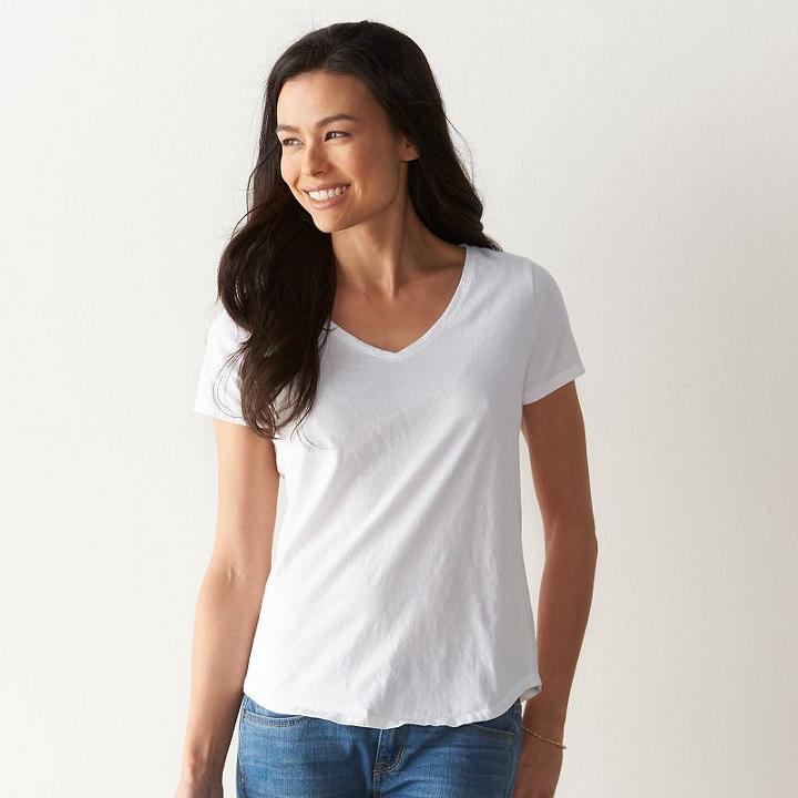 Petite Sonoma Goods For Life&trade; Essential Print V-neck Tee, Women's, Size: Xs Petite, White