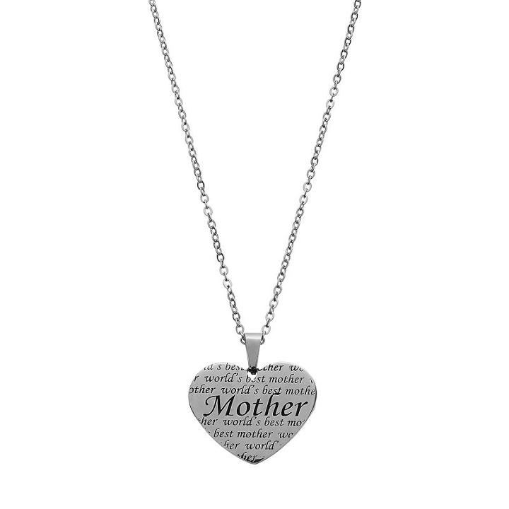 Stainless Steel World's Best Mother Heart Pendant Necklace, Women's, Size: 20, Grey