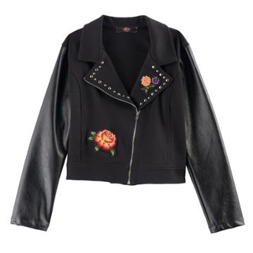 Disney D-signed Coco Girls 7-16 Floral Applique Faux-leather Moto Jacket, Size: Xs, Black