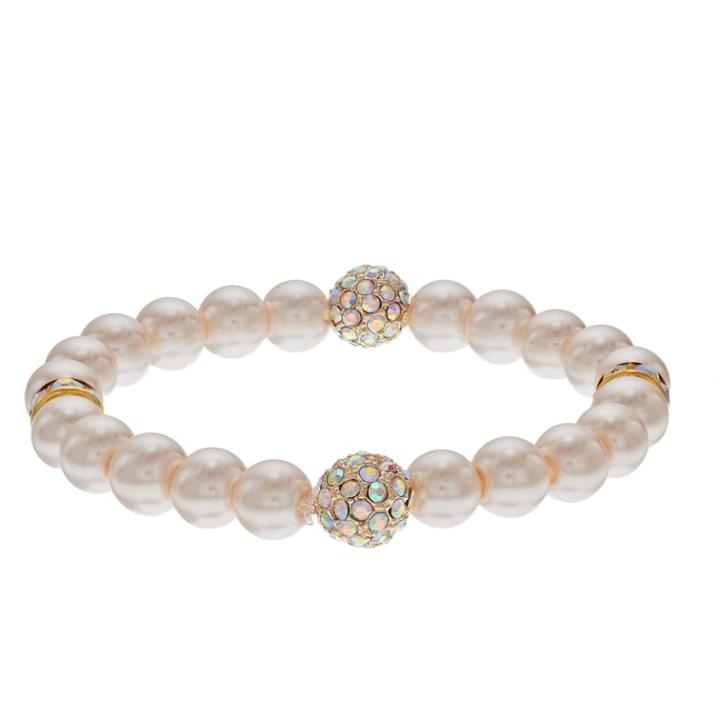 Simulated Pearl Fireball Stretch Bracelet, Women's, Light Pink