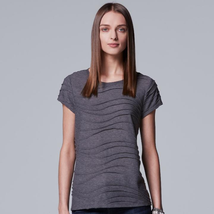 Petite Simply Vera Vera Wang Windy Jacquard Tee, Women's, Size: L Petite, Dark Grey