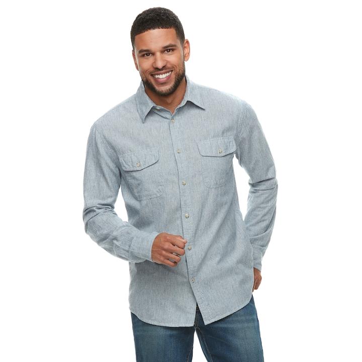 Men's Sonoma Goods For Life&trade; Modern-fit Plaid Flannel Button-down Shirt, Size: Large, Light Blue