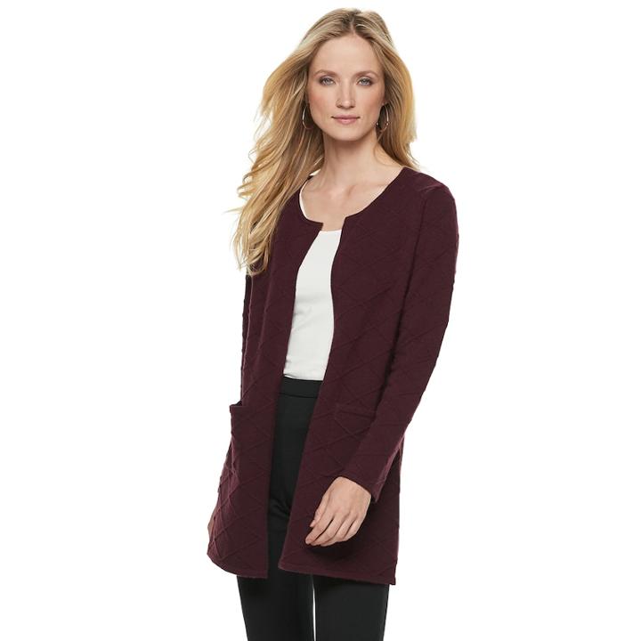 Women's Elle&trade; Textured Open-front Cardigan, Size: Large, Drk Purple