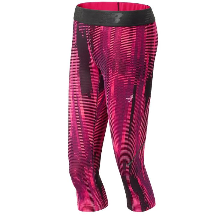 Women's New Balance Lace Up Accelerate Capri Leggings, Size: Medium, Pink Other