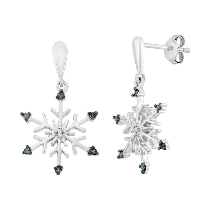Diamond Accent Sterling Silver Snowflake Drop Earrings, Women's, Blue