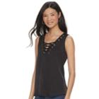 Women's Rock & Republic&reg; Lace-up Grommet Tank, Size: Xl, Black