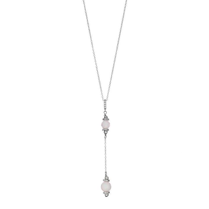 Adora Sterling Silver Simulated Opal Bead & Cubic Zirconia Y Necklace, Women's, Size: 18, White
