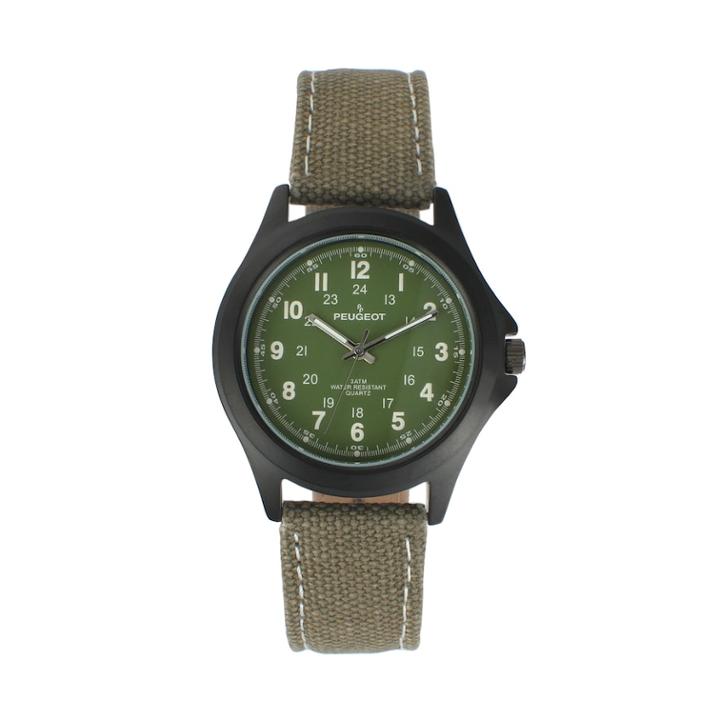 Peugeot Men's Casual Aviator Canvas Watch - 2055gr, Size: Large, Green