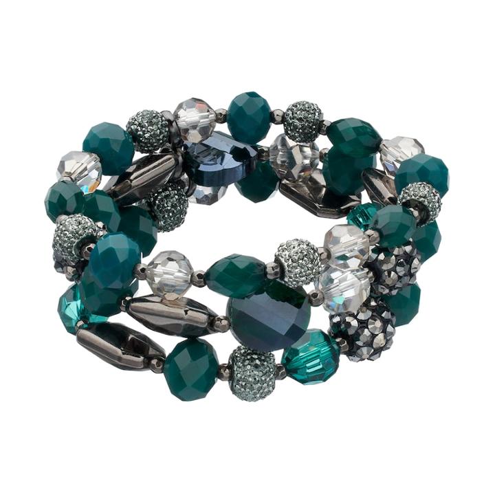 Green Caviar Bead Stretch Bracelet Set, Women's