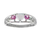 Sterling Silver Lab-created Opal, Lab-created Pink Sapphire And Diamond Accent Heart 3-stone Ring, Women's, Size: 9