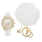 Crystal Watch & Elephant Charm Pom Pom Key Chain Set, Size: Medium, White