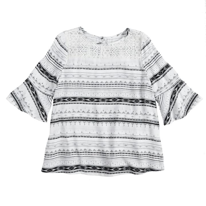 Girls 7-16 & Plus Size Mudd&reg; Bell Sleeve Lace Yoke Top, Size: 10, White
