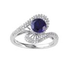 Lab-created Sapphire And Diamond Swirl Engagement Ring In 10k White Gold (.32 Ct. T.w.), Women's, Size: 5, Blue