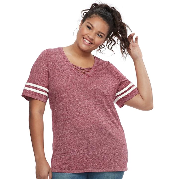 Plus Size So&reg; Lace-up Varsity Tee, Teens, Size: 1xl, Dark Pink