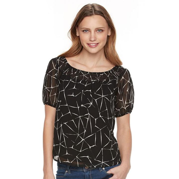 Petite Apt. 9&reg; Smocked Off-the-shoulder Top, Women's, Size: M Petite, Black