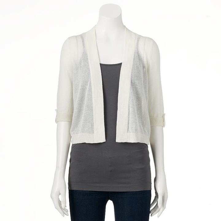 Women's Apt. 9® Essential Pleated Crop Cardigan, Size: Large, White