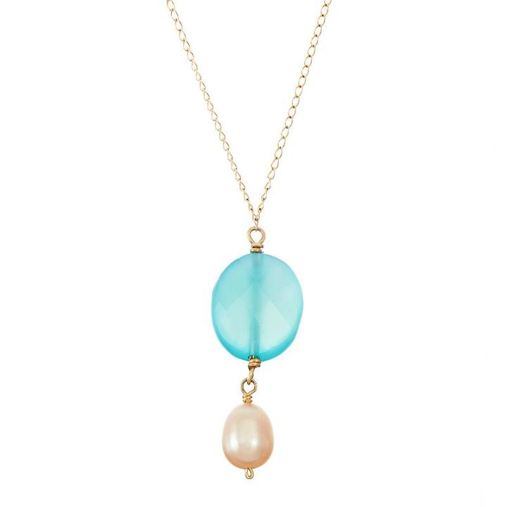 14k Gold Chalcedony & Dyed Freshwater Cultured Pearl Y Necklace, Women's, Size: 17, Multicolor