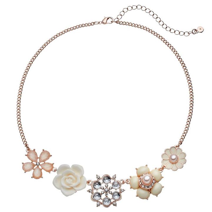 Lc Lauren Conrad Flower Collage Statement Necklace, Women's, White