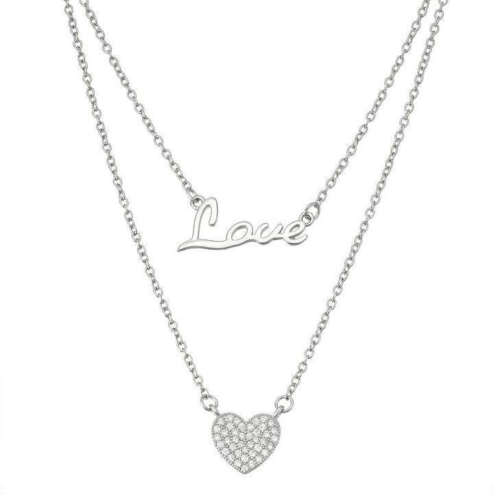 Sterling Silver Cubic Zirconia Love & Heart Layered Necklace, Women's, Size: 16, White