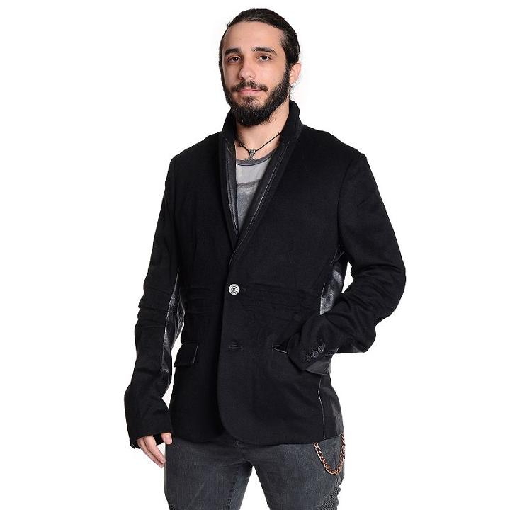 Men's Excelled Leather-trim Blazer, Size: Large, Black