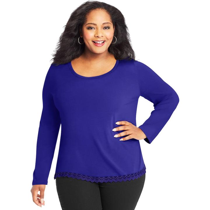 Plus Size Just My Size Lace Trim Long Sleeve Top, Women's, Size: 3xl, Purple Oth