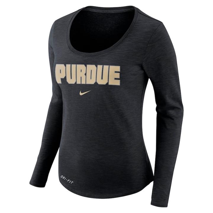 Women's Nike Purdue Boilermakers Slubbed Dri-fit Tee, Size: Xxl, Black