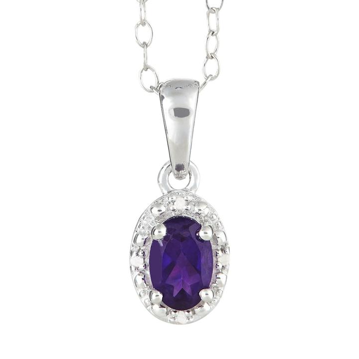 Sterling Silver Amethyst & Diamond Accent Oval Halo Pendant, Women's, Size: 18, Purple