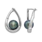 14k White Gold Tahitian Cultured Pearl & 1/4 Carat T.w. Diamond Teardrop Earrings, Women's, Black