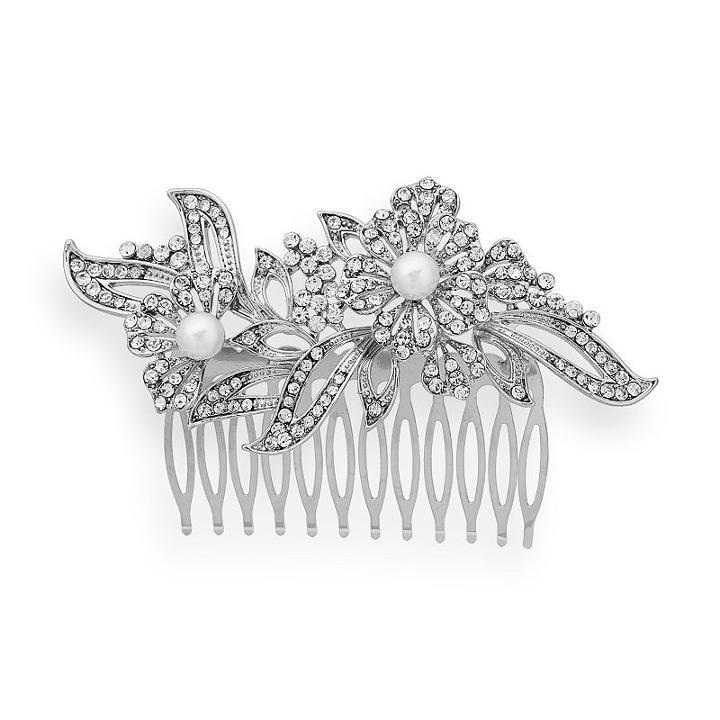 Crystal Allure Flower Hair Comb, Adult Unisex, White