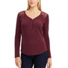 Women's Chaps Lace-trim Henley, Size: Small, Red