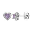 Rebecca Sloane Amethyst & Cubic Zirconia Platinum Over Silver Heart Halo Stud Earrings, Women's, Purple