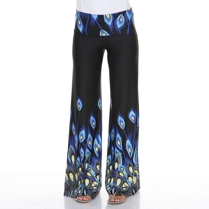Women's White Mark Print Palazzo Pants, Size: Medium, Med Blue
