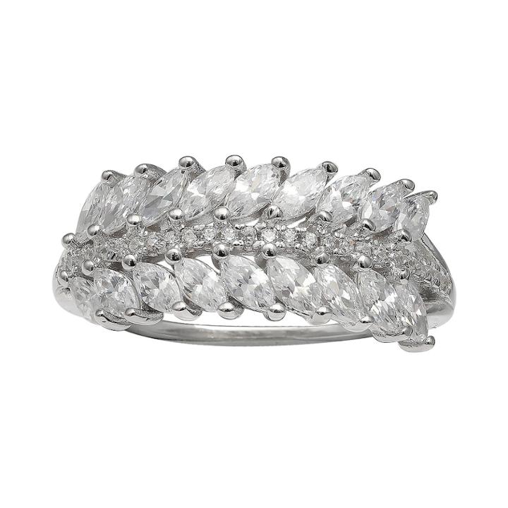 Primrose Sterling Silver Cubic Zirconia Leaf Ring, Women's, Size: 7, White