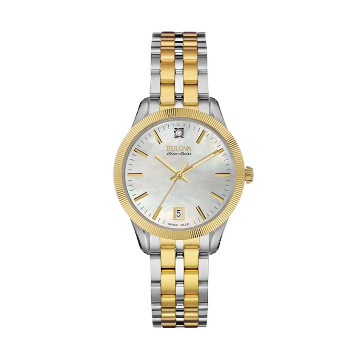 Bulova Women's Accu Swiss Diamond Accent Two Tone Stainless Steel Watch - 65p111, Size: Medium, Multicolor
