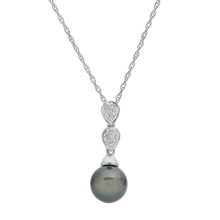 Pearlustre By Imperial 14k White Gold Tahitian Cultured Pearl & Diamond Accent Pendant, Women's, Size: 18, Black