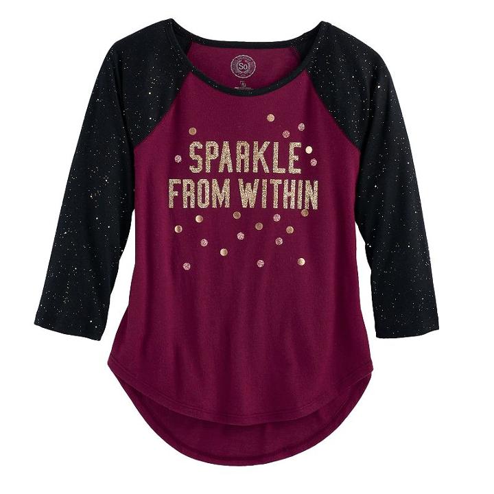 Girls 7-16 & Plus Size So&reg; High-low Shine Baseball Tee, Size: 12 1/2, Drk Purple