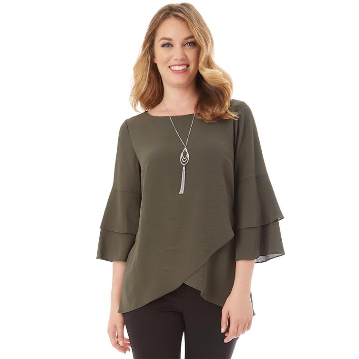 Women's Apt. 9® Tiered Tulip Hem Top, Size: Medium, Dark Green