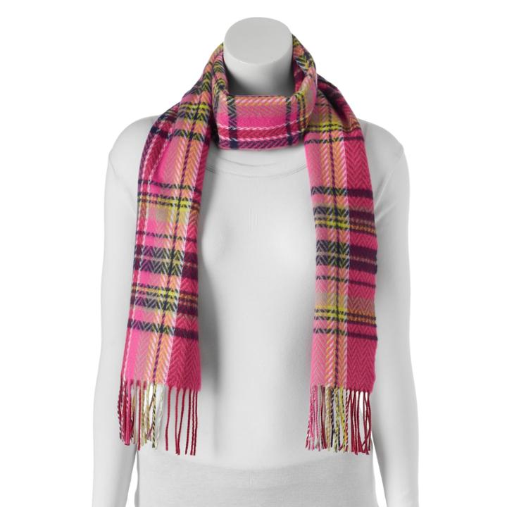 Softer Than Cashmere Chevron Plaid Fringed Oblong Scarf, Women's, Lt Orange