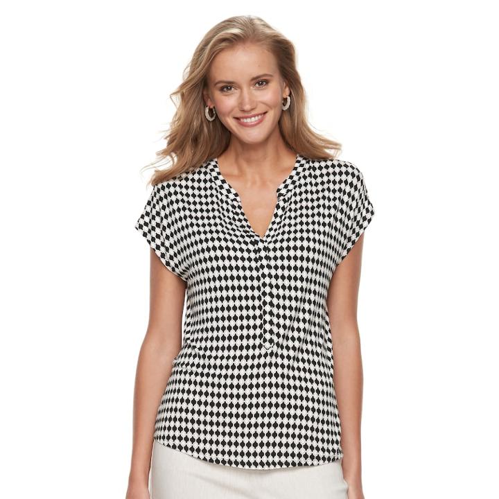 Women's Dana Buchman Print Splitneck Top, Size: Large, Dark Beige