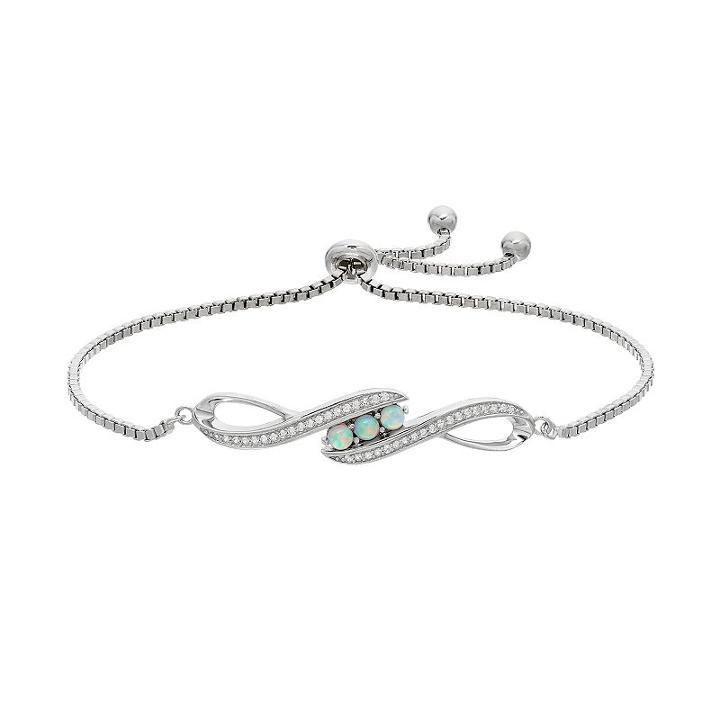 Sterling Silver Lab-created Opal & White Sapphire Infinity Bolo Bracelet, Women's