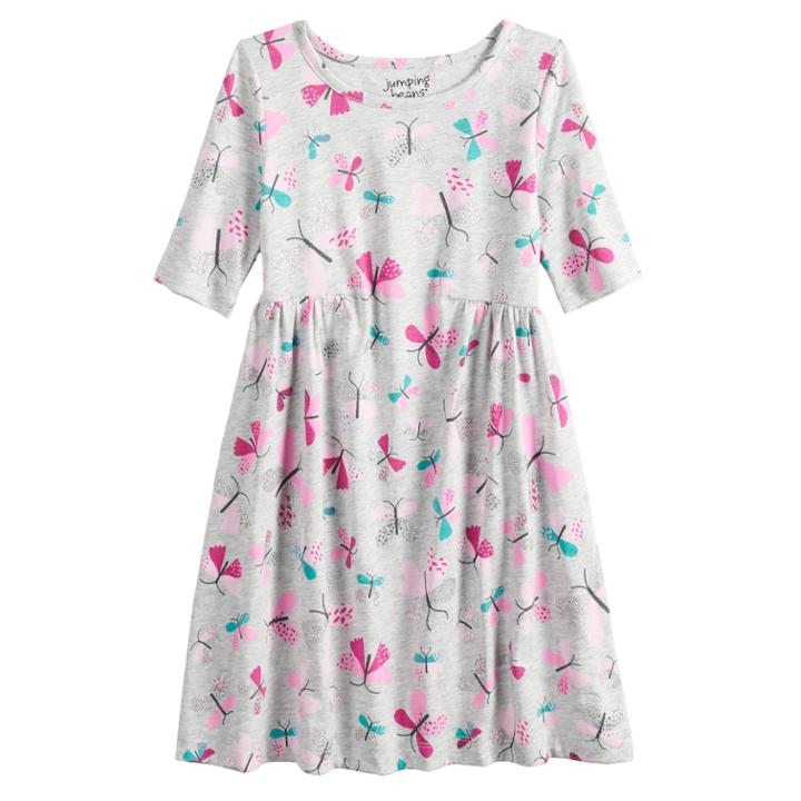 Girls 4-10 Jumping Beans&reg; Print Shirred-waist Dress, Size: 5, Light Grey