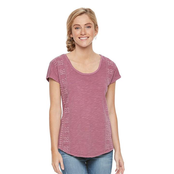 Women's Sonoma Goods For Life&trade; Embroidered Scoopneck Tee, Size: Small, Med Purple