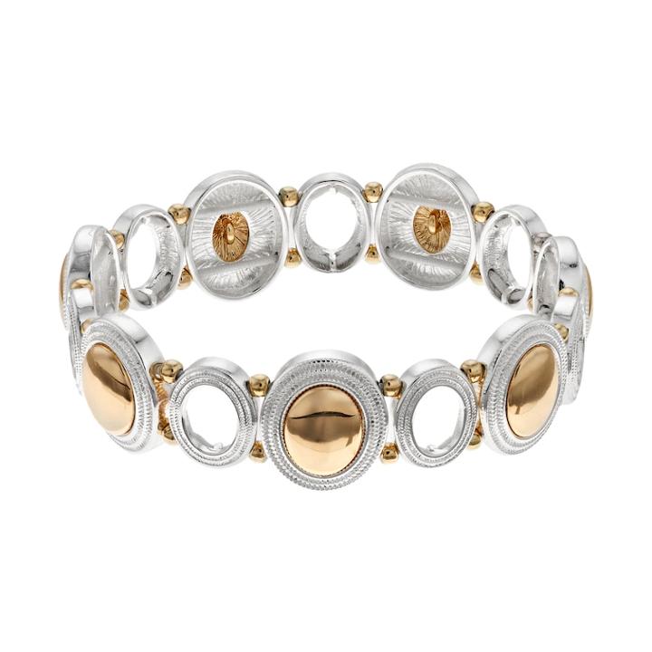Napier Two Tone Milgrain Oval Stretch Bracelet, Women's, Multicolor