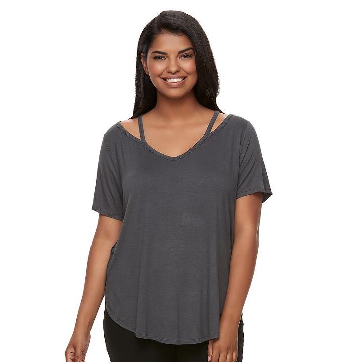 Juniors' Plus Size Mudd&reg; Strappy V-neck Tee, Teens, Size: 2xl, Grey (charcoal)