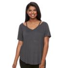 Juniors' Plus Size Mudd&reg; Strappy V-neck Tee, Teens, Size: 2xl, Grey (charcoal)