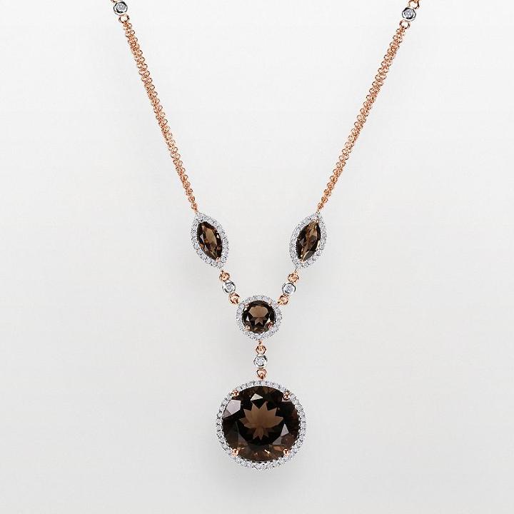 14k Rose Gold .57-ct. T.w. Diamond And Smoky Quartz Y Necklace, Women's, Size: 16, Brown