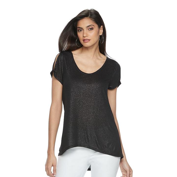 Women's Jennifer Lopez Cold-shoulder Tee, Size: Large, Black