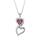 Love Is Forever 1/10 Carat T.w. Diamond & Lab-created Ruby Sterling Silver Double Heart Pendant Necklace, Women's, Red