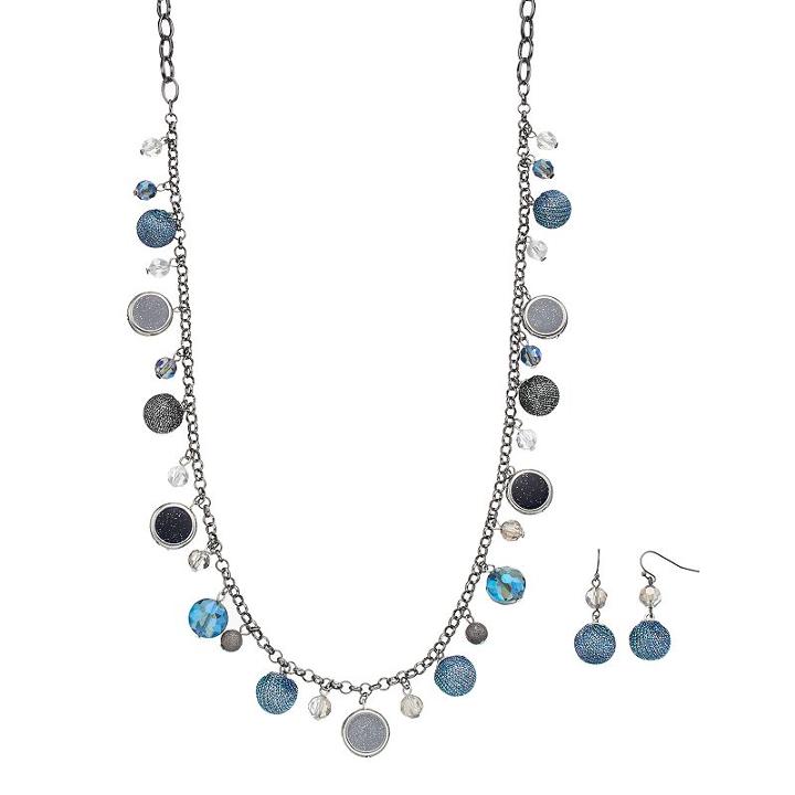 Long Blue Shaky Bead Necklace & Drop Earring Set, Women's