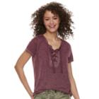 Juniors' Cloud Chaser Lace-up Short Sleeve Tee, Teens, Size: Medium, Dark Red